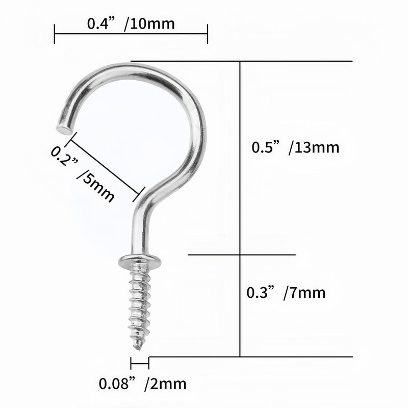 Hulless 100 Pcs 1/2 Inch Metal Cup Hooks Ceiling Screw Hooks for Attachment and Suspension  Silver - Image 2